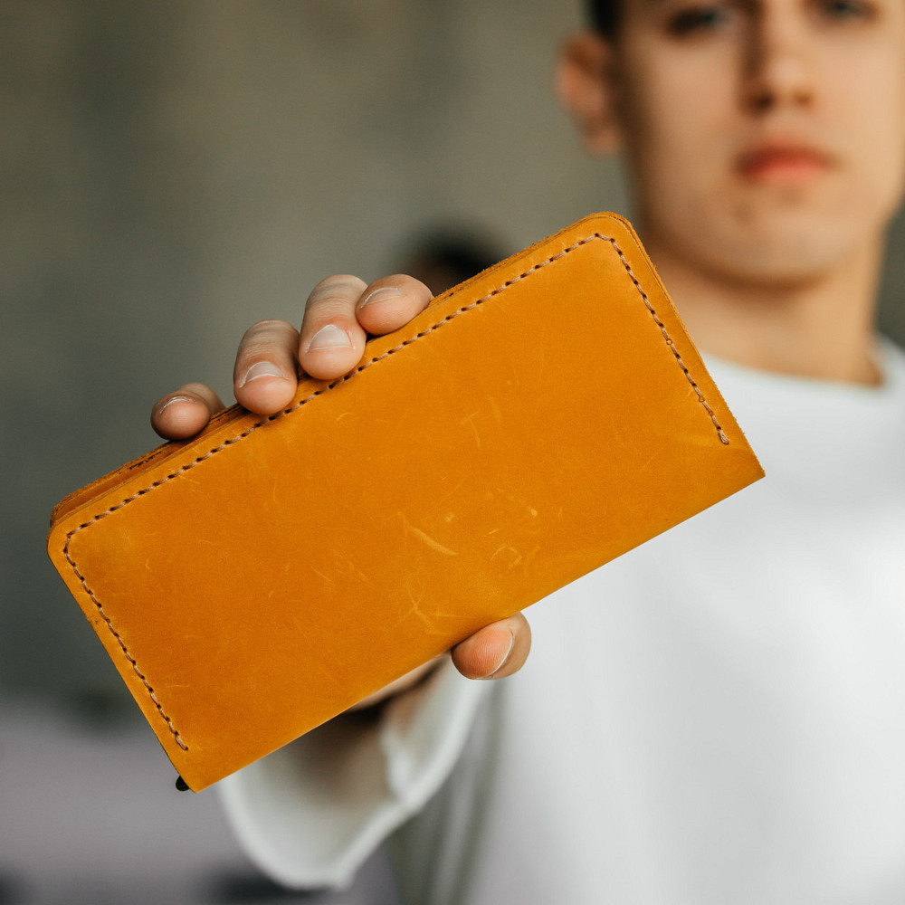 Клатч чоловічий шкіряний Лонгер Рудий стильний на кнопках 20х10 см з відділеннями для купюр, карт та монетMasterSem Київ - фото 1