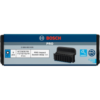 Набор головок Bosch Professional ударных торцевых Deep 9шт, 1/4