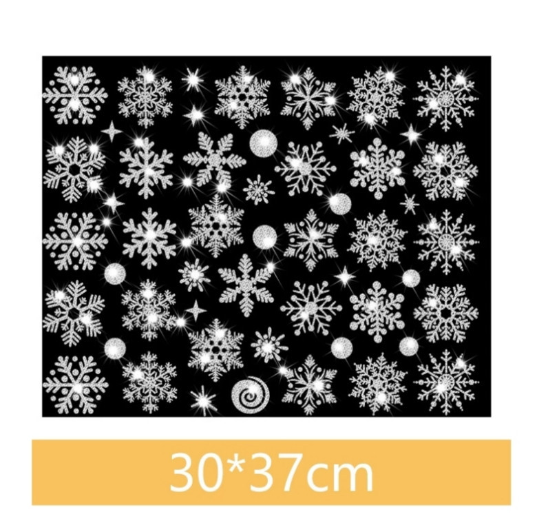 Новорічні наклейки сніжинки на вікна срібні з блискітками - розмір стікера 37*30см, силікон Київ - фото 1