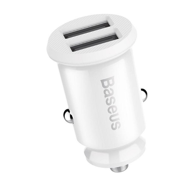 Автомобільний зарядний пристрій BASEUS С8-K Grain Mini Smart Car Charger 3.1 A (Білий, два USB-порта) Миколаїв - фото 2