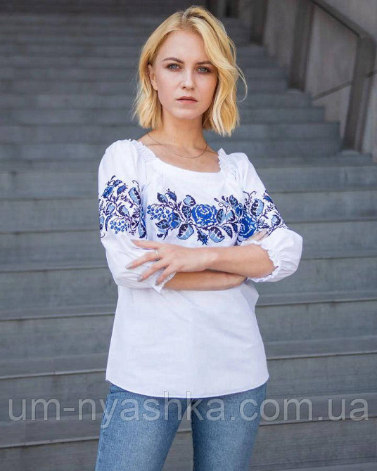 Жіноча вишиванка з класичним орнаментом синьо-біла S-4XL Кривой Рог - изображение 5