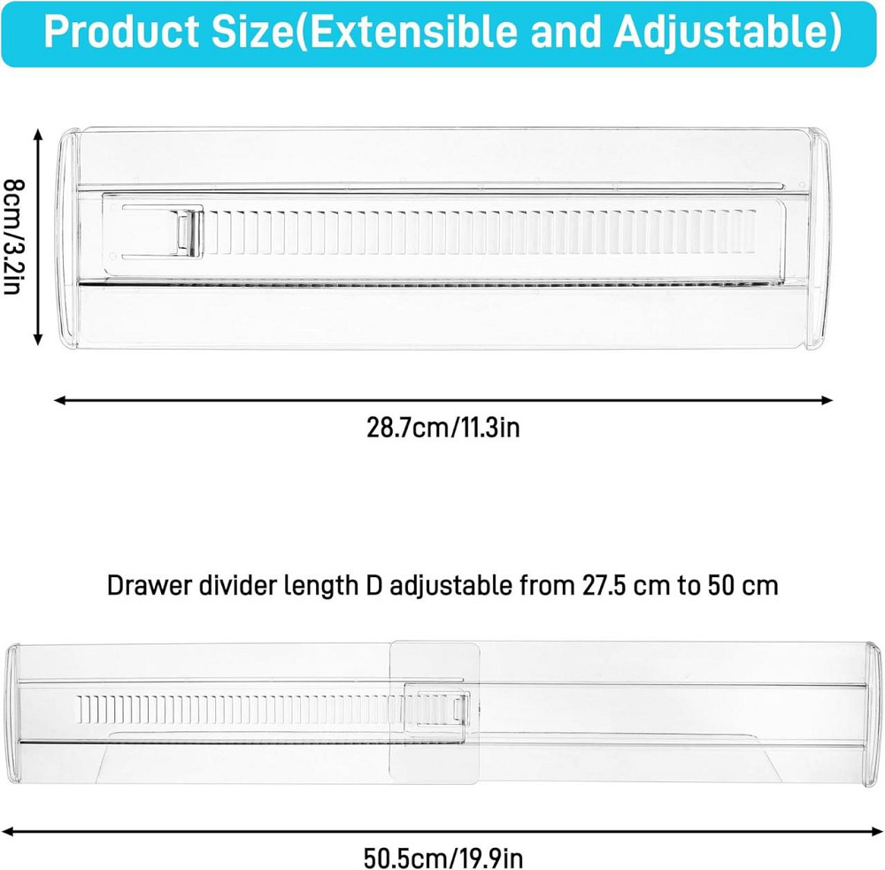 Разделитель ящика HBT-HK095-06 прозрачный регулируемый 28–50 см 6 шт самоклеящийся набор для органайзера Киев - изображение 5