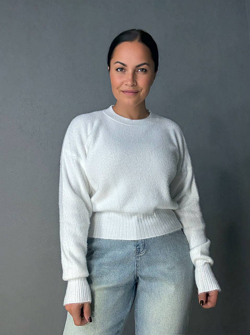 Светр жіночий Fancy Matinee 7571 вафельний з ангори оверсайз, білий, one size Київ - фото 5