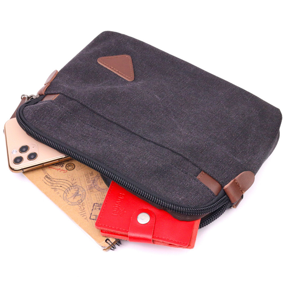 Удобная мужская барсетка текстильная 21258 Vintage Черная Киев - изображение 4