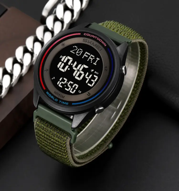 Годинник чоловічий наручний спортивний Skmei 2412 з нейлоновим ремінцем на липучці (Зелений) Вінниця - фото 5