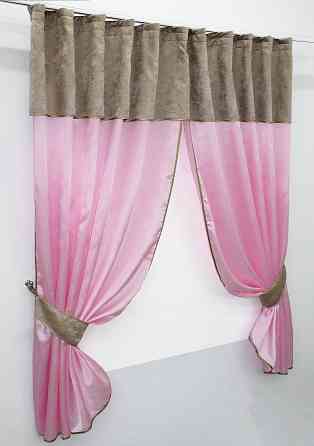Кухонні штори VR-Textil № 073к з ламбрекеном і підхватами рожевий з какао 270х170 см (52-0296) Київ