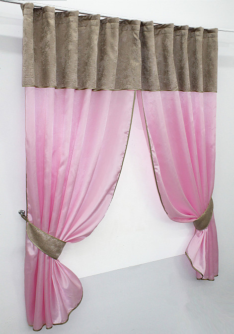 Кухонні штори VR-Textil № 073к з ламбрекеном і підхватами рожевий з какао 270х170 см (52-0296) Київ - фото 2