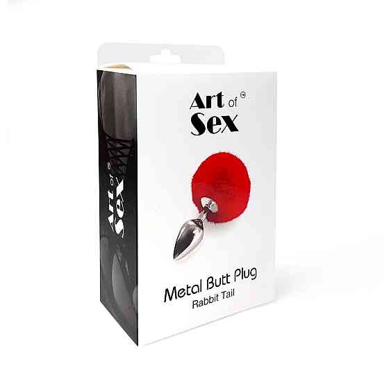Металлическая анальная пробка М Art of Sex - Metal Butt plug Rabbit Tail, Белый Sex Aura Киев