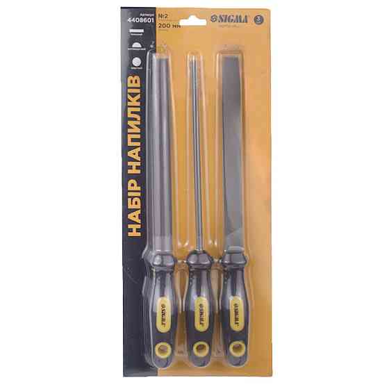 Набір напилок 3 шт 200 мм No2 двокомпонентна ручка (плоский, напівкруглий, круглий) SIGMA (4408601) Київ