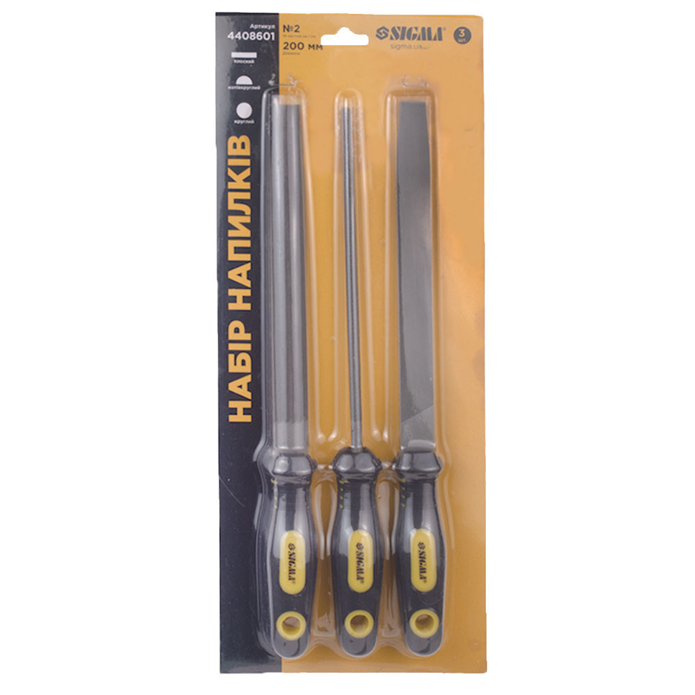 Набор напильников 3шт 200мм №2 двухкомпонентная рукоятка (плоский, полукруглый, круглый) SIGMA (4408601) Киев - изображение 6