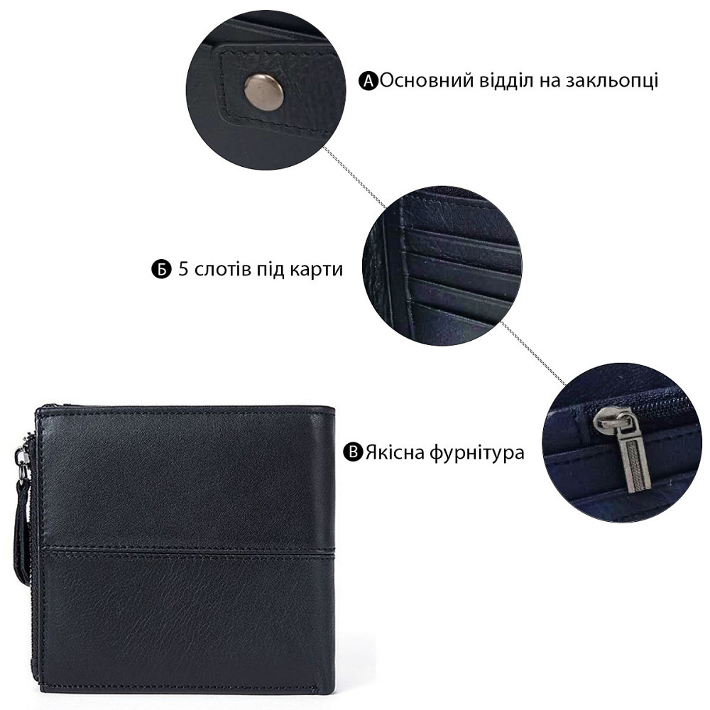 Кошелек мужской функциональный Vintage 14688 Черный Киев - изображение 4