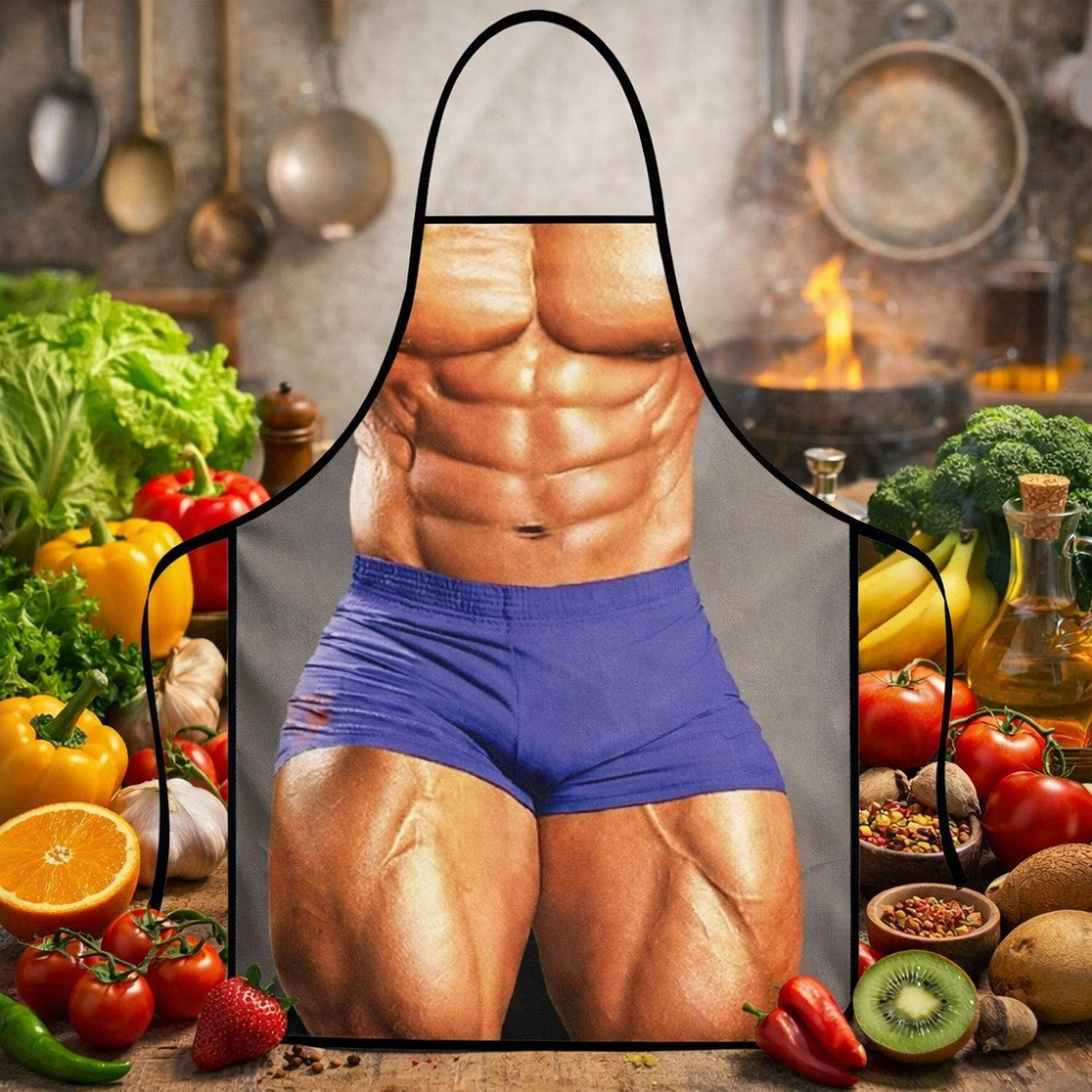 Фартук мужской с приколом с принтом мускулистого торса и пресса 73 на 57 см разноцветный Киев - изображение 3