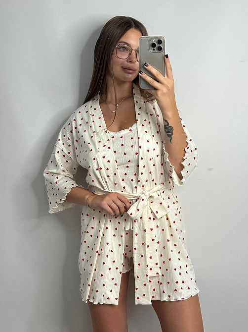 Домашний халат из трикотажа бамбук Красные сердца XL/2XL Харьков - изображение 4
