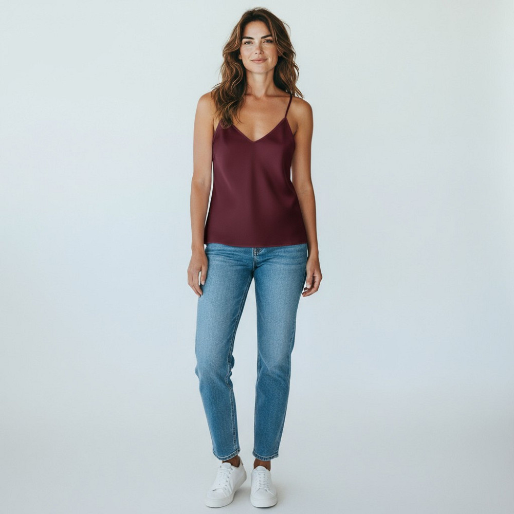 Шовкова майка на тонких бретельках Бордовий 3XL/4XL Харків - фото 2