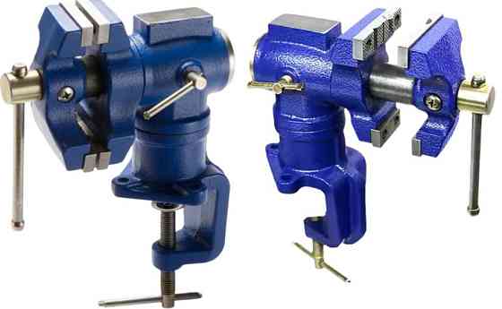 Тиски слюсарні OX-427 з поворотною основою, змінними губками та струбциною, ширина 63 мм Одеса