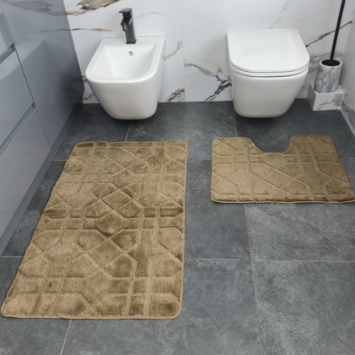 Набір килимків для ванної 2шт 60*100см+50*60см U-виріз Геометрія Standard бежевий поліпропілен Дариана Житомир - фото 3