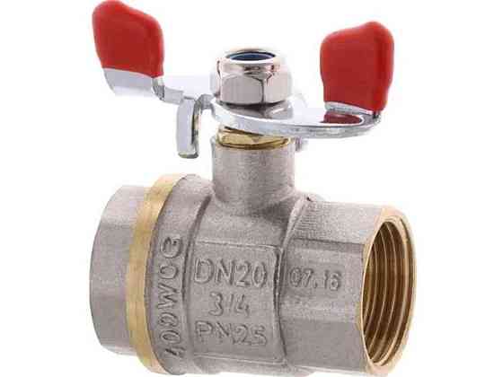 Кран шаровой 3/4 ГГМ,WP602-20FFW СТАЛ. МЕТЕЛИК - FFW ручка бабочка красная ТМ WATERPRO Киев