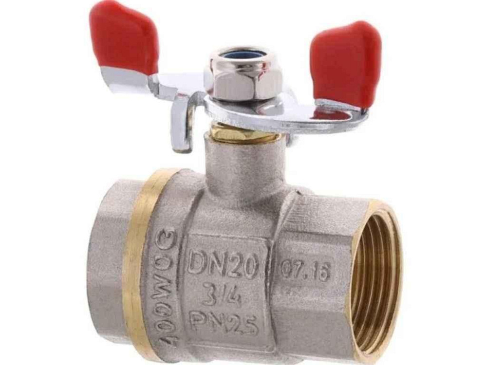 Кран шаровой 3/4 ГГМ,WP602-20FFW СТАЛ. МЕТЕЛИК - FFW ручка бабочка красная ТМ WATERPRO Киев - изображение 1