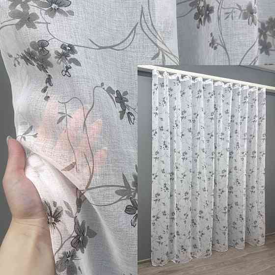 Тюль VR-Textil 1535т Flora Батист Білий з сірим 300х270 см (42-0443) Київ