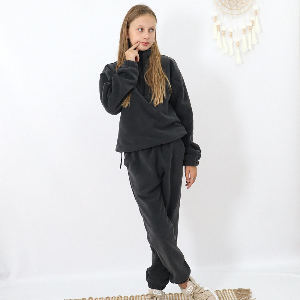 Детский флисовый теплий костюм на зиму (толстовка на затяжках+штани)Графит 158 Каменец-Подольский - изображение 1