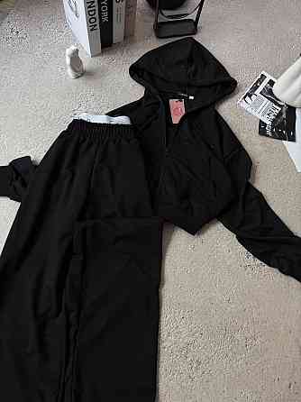 Жіночий прогулянковий костюм-двійка: кофта на блискавці та штани двонитка люкс + турецька рибана Чорний, 46/48 Одеса