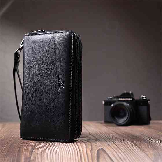 Чоловічий клатч на два відділення із натуральної шкіри ST Leather 22684 Чорний Київ