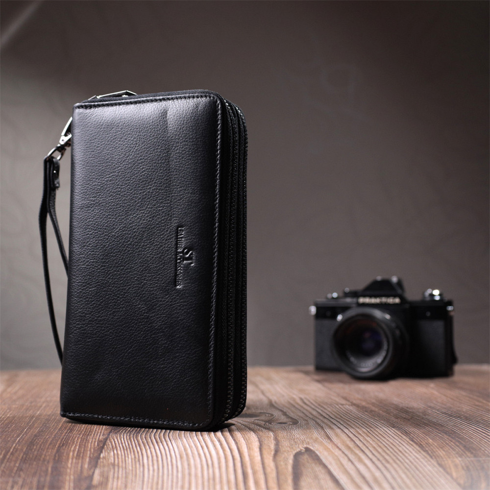 Мужской клатч на два отделения из натуральной кожи ST Leather 22684 Черный Киев - изображение 2