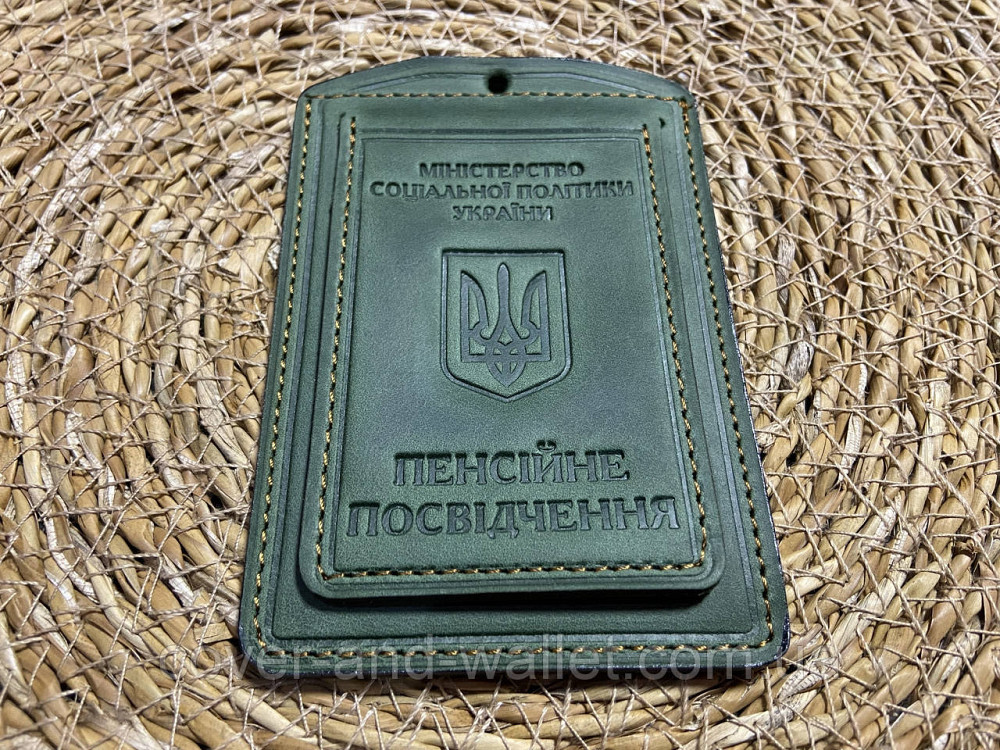 Обкладинка для пенсійного посвідчення із вінтажної шкіри зеленого кольору Crazy Horse Київ - фото 5