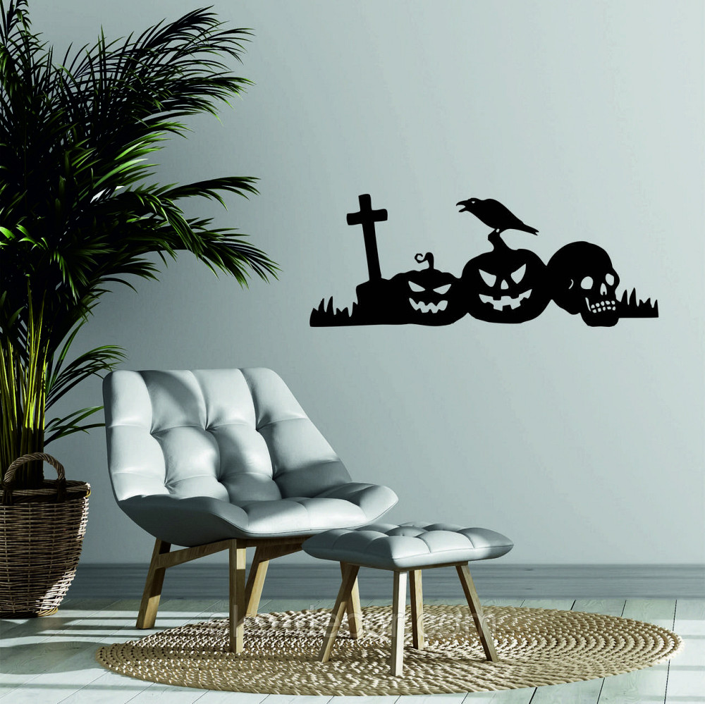 Декоративне настінне Панно «Хеллоуїн — гарбуза», Декор на стіну 110*41 см, Чорний Київ - фото 3