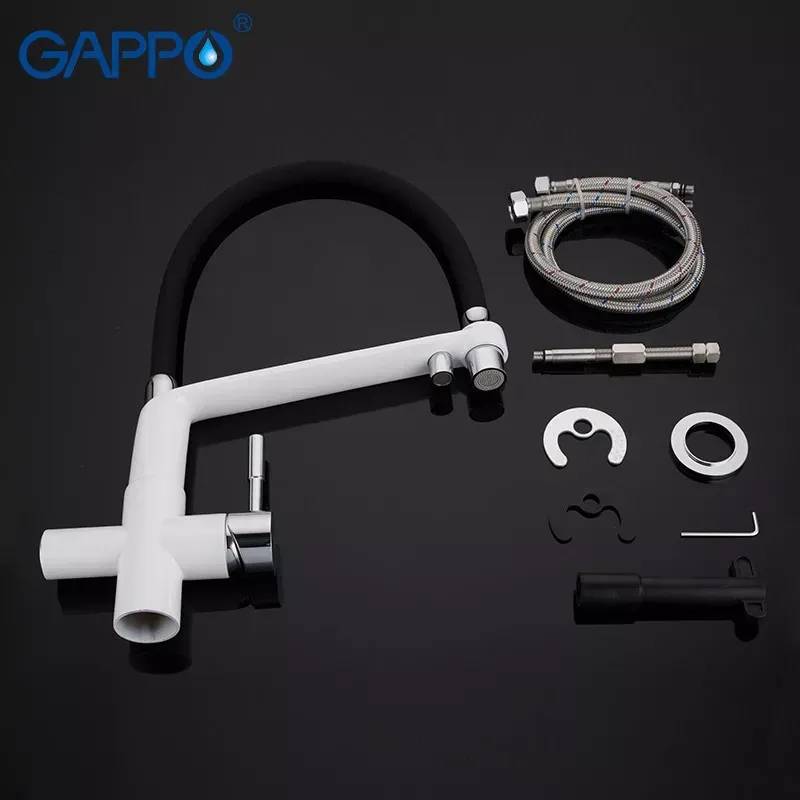 Змішувач для кухні на дві води GAPPO G4398-9 з гнучким виливом, білий/чорний Київ - фото 8