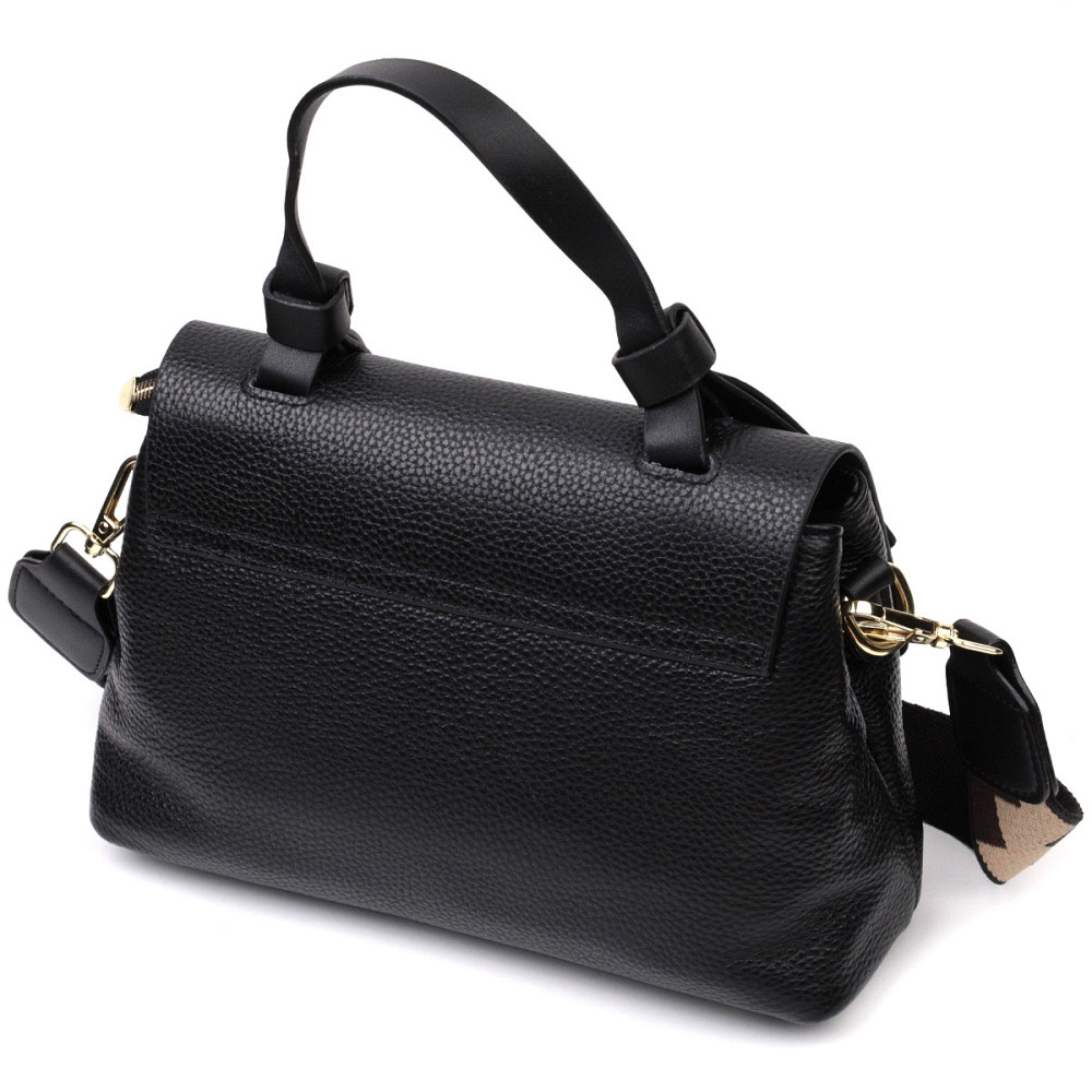 Женская сумка с интересною ручкой из натуральной кожи Vintage 22336 Черная Киев - изображение 2