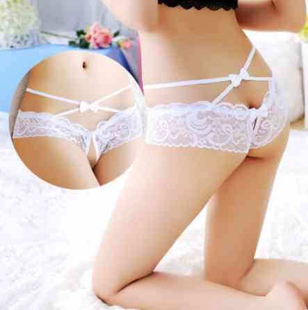Еротичні трусики білі жіночі з розрізом і бантиками - розмір універсальний (на резинці) Київ