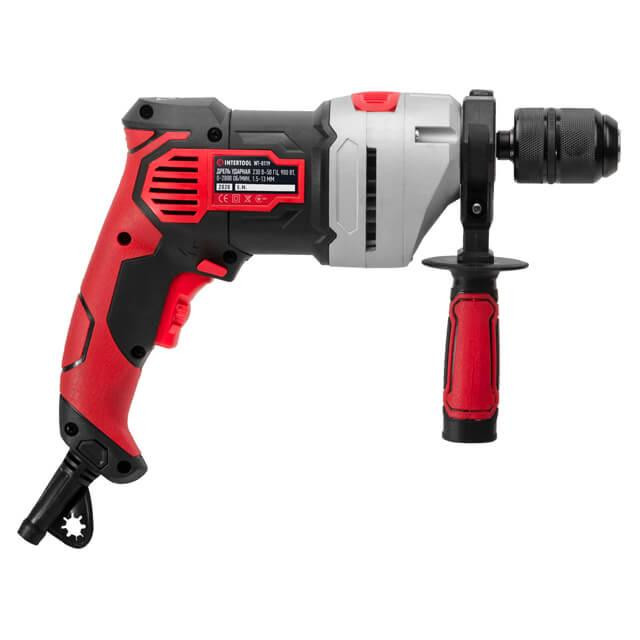Дриль ударний INTERTOOL WT-0119, 0,9 кВт, 2800 об/хв, 1,5-13 мм, швидкозатискний патрон - Електродриль з обмежувачем глибини Львів - фото 6