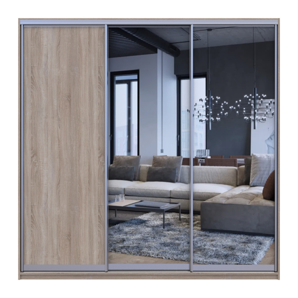 Шкаф-купе трехдверный Doros Сити Лайт 225х60х225 см Дуб сонома/2 Зеркала (DRS-011097) Днепр - изображение 3