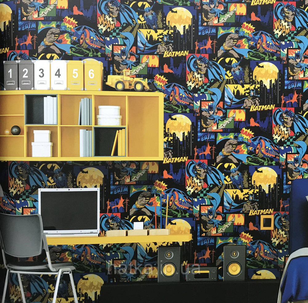 Обои виниловые на флизелине AdaWall Ada Kids метровые детские надписи бэтмен  комиксы серебристые белые серые Киев - изображение 4
