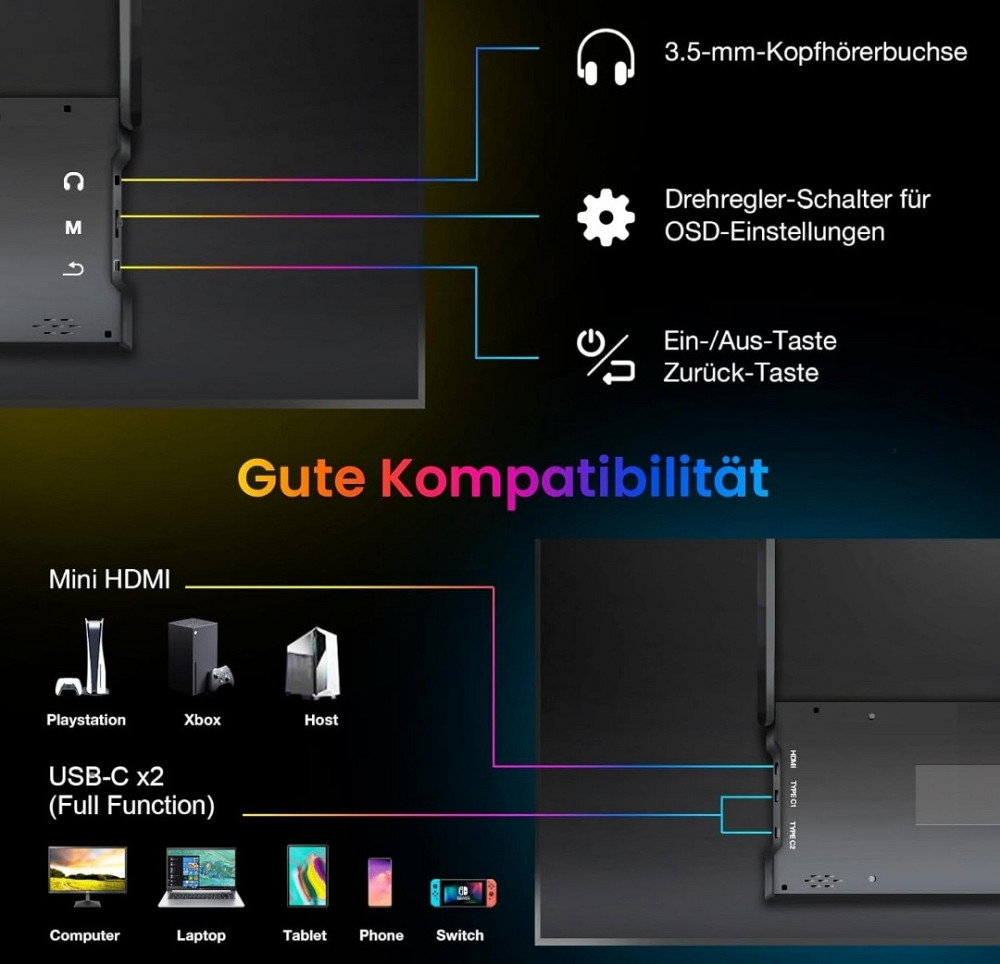 Монітор портативний 18.5" iProda PD182KPN Full HD IPS 120 Гц. Київ - фото 6