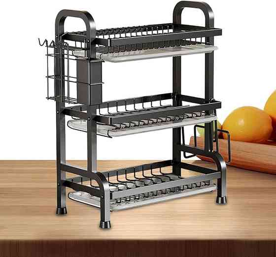 Сушарка для посуду Bowl Rack 3-рівнева 56×24×43 см, металева з пластиковим піддоном та тримачем Одеса