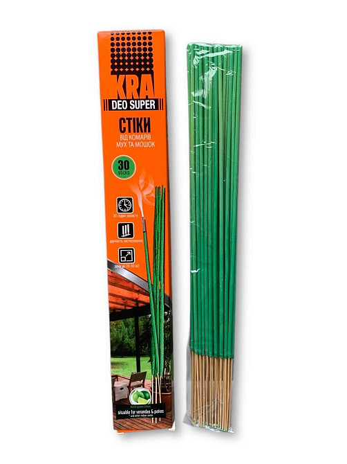 Стики від комарів та мух KRA, 30 шт, тривалий захист, інсектицидні смужки для приміщень та вулиці Харків - фото 1