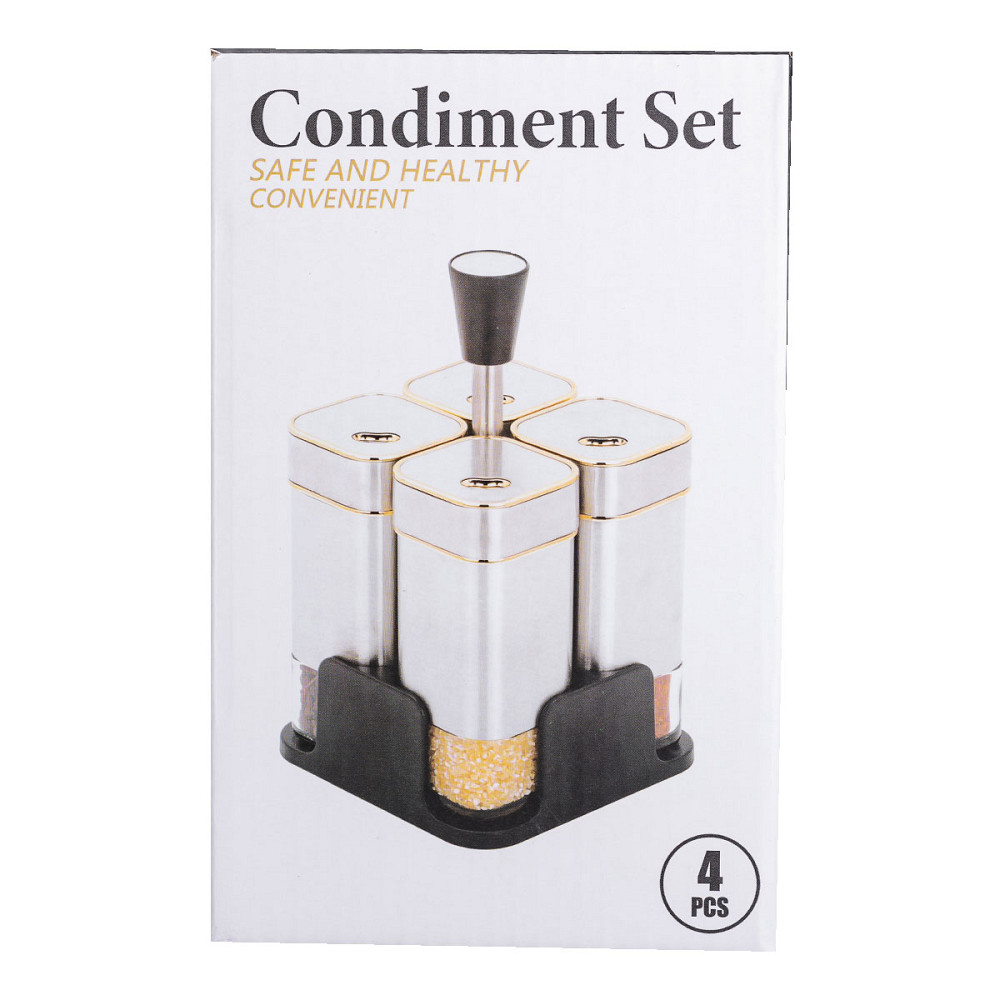 Yiwu Набір ємностей для спецій 4 шт на підставці 120 мл Хром HP-1318 Коломия - фото 6