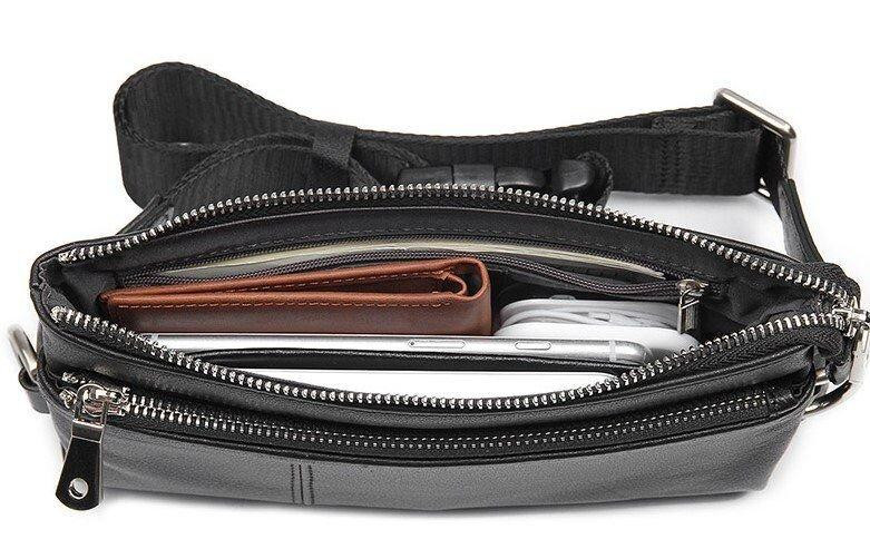 Шкіряна поясна сумка для міста поїздок та щоденного використання Vintage 14976 Чорна Київ - фото 18