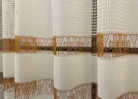 Тюль сетка VR-Textil Juli № 1876т Арка на кухню цвет молочный с карамельным 400х145 см (53-0144) Киев