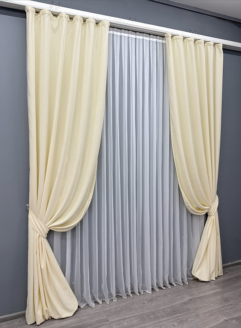 Комплект готових штор VR-Textil Мікровелюр Petek YL № 1704ш Кремовий 100х295 см 2 шт (31-906) Київ - фото 3