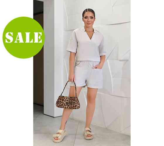 Лляний костюм з шортами "Jade" оптом | Норма і батал | Розпродаж моделі Київ
