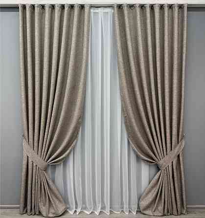Комплект готових штор VR-Textil Льон ALORA-TON № 1877ш Сіро-коричневий 100х270 см 2 шт (31-944) Київ