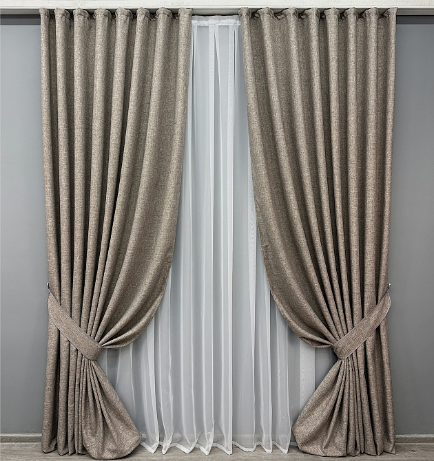 Комплект готовых штор VR-Textil Лен ALORA-TON № 1877ш Серо-коричневый 100х270 см 2 шт (31-944) Киев - изображение 2
