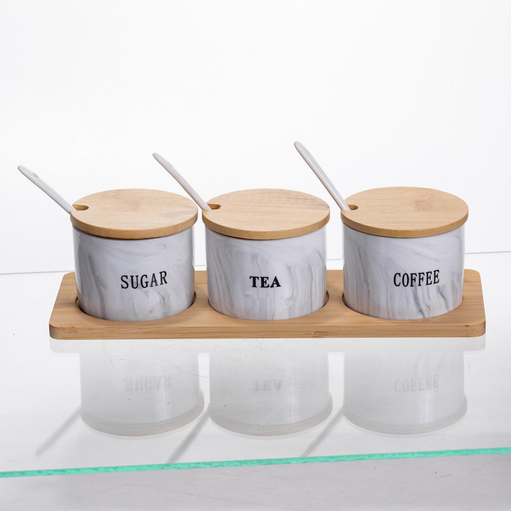 Набір порцелянових банок на підставці 3 шт по 180 (мл) Сірий SCT-660 Коломия - фото 1