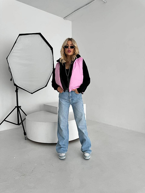 Жіноча двостороння жилетка з кулісками з боків і кишенею плащівка емі + силікон Рожевий, 46/48 Одеса - фото 3