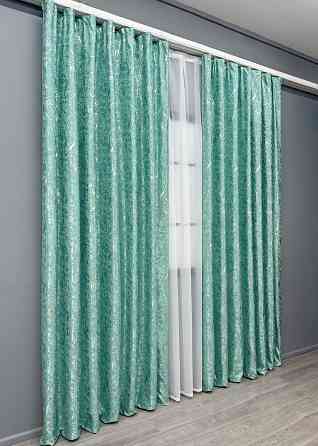 Комплект готових штор VR-Textil Льон мармур Royal Touch № 2010ш Бірюзовий 150х270 см 2 шт (33-1303) Київ