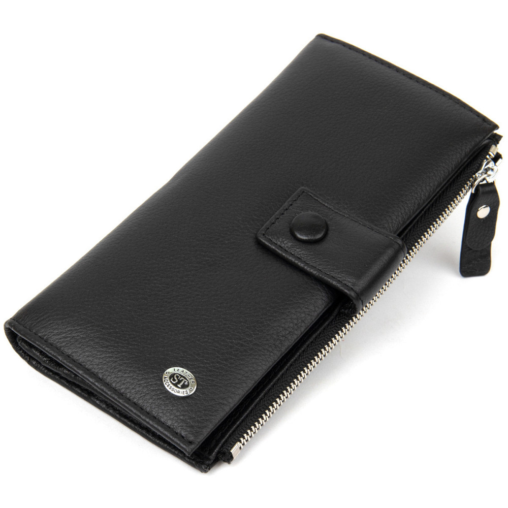 Шкіряний гаманець-клатч з хлястиком чорний (ST Leather) Київ - фото 14