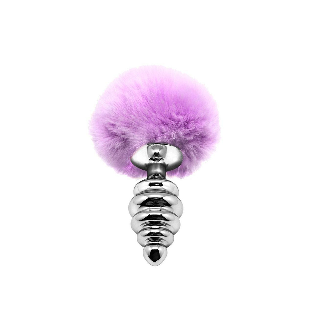 Металева анальна пробка Кролячий хвостик Alive Fluffy Twist Plug M Purple, діаметр 3,4 см Sex Aura Київ - фото 1